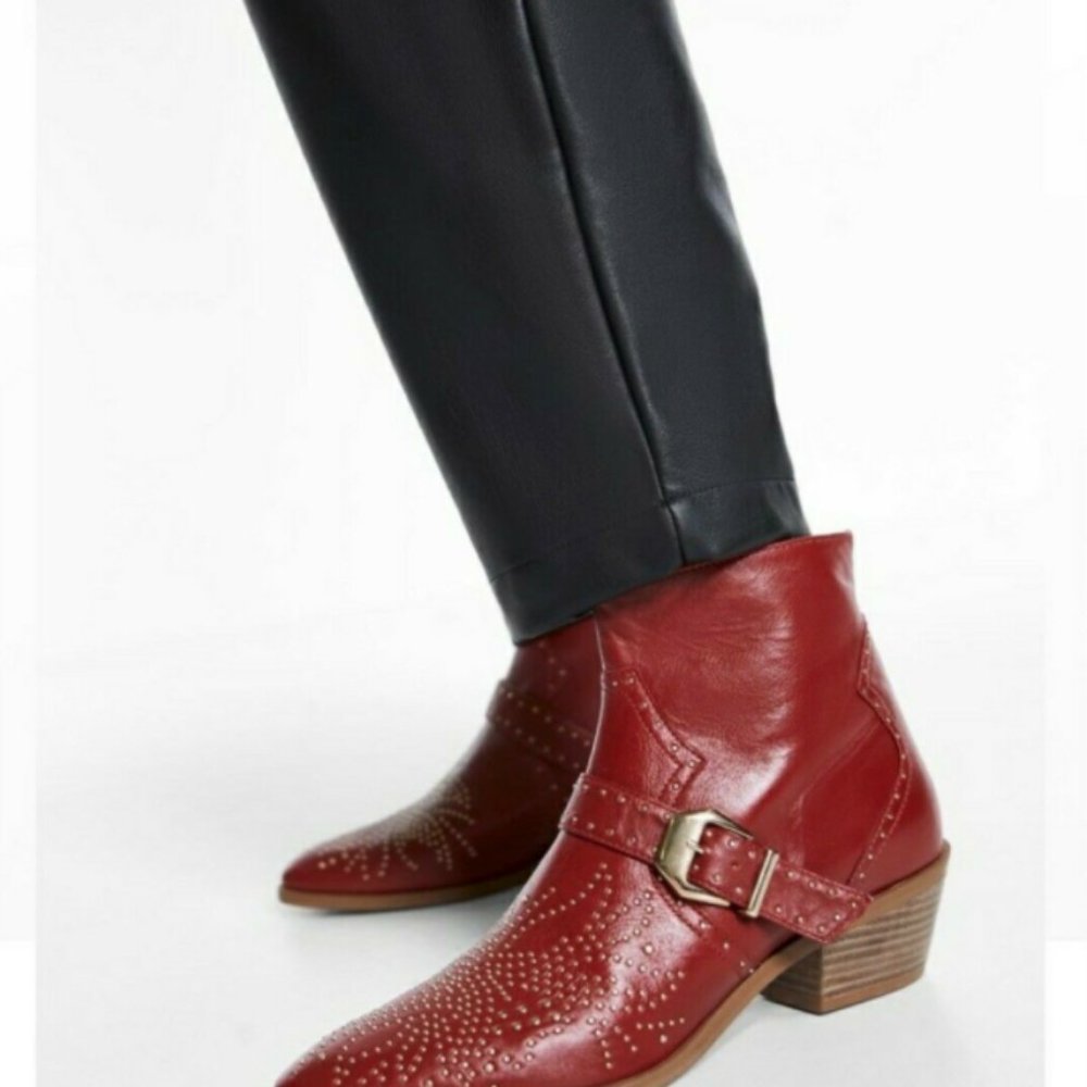 NEW Zara red studded western cowboy ankle boots